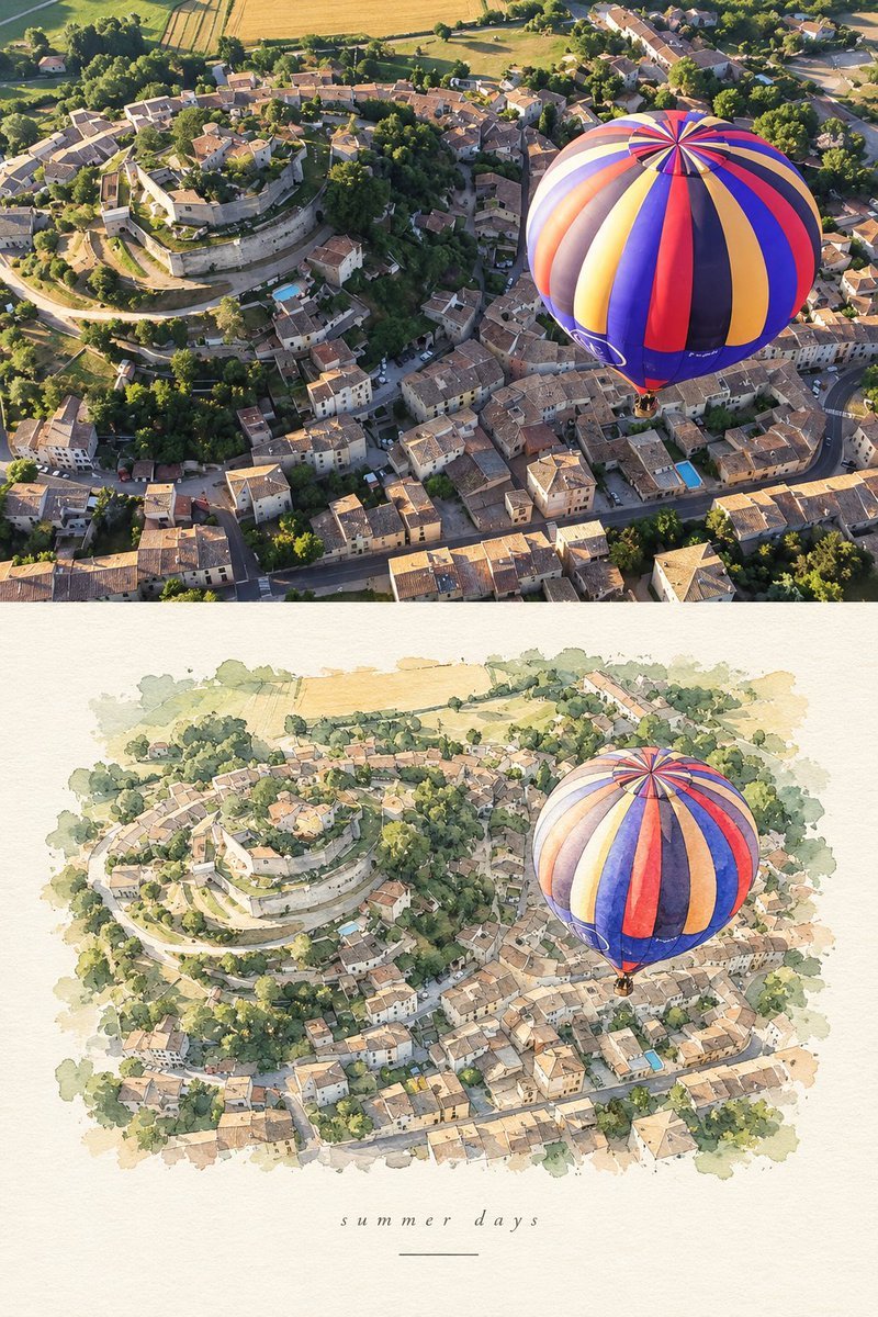 Travel Photo Watercolor Split Composition Prompt