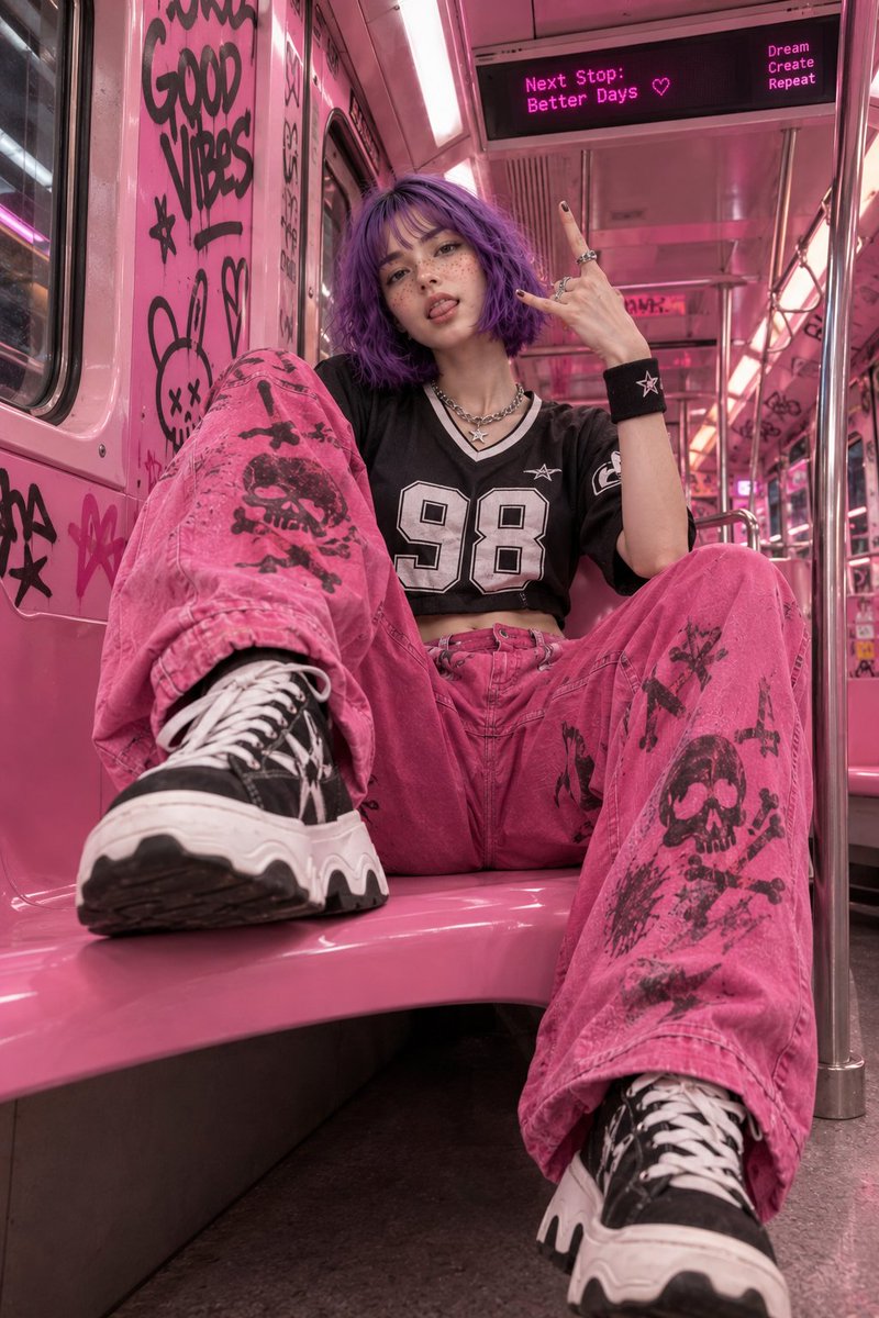 Y2K Subway Fashion Portrait