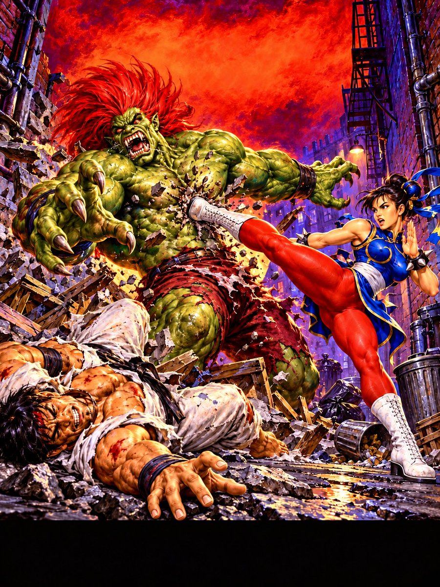 Chun-Li Kicks Giant Monster