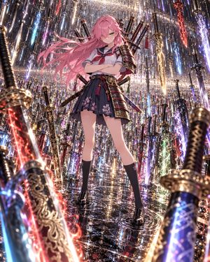 Pink-Haired Samurai Schoolgirl in Sword Field