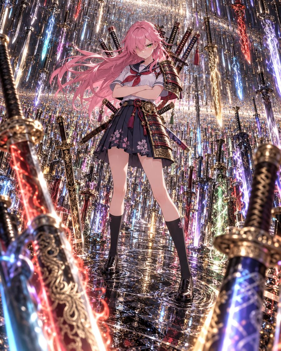 Pink-Haired Samurai Schoolgirl in Sword Field