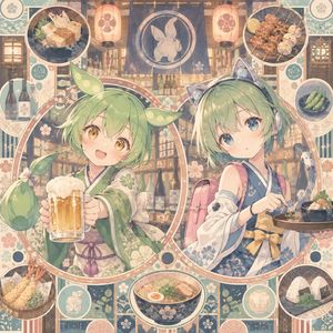 Anime Izakaya Girls with Food Collage