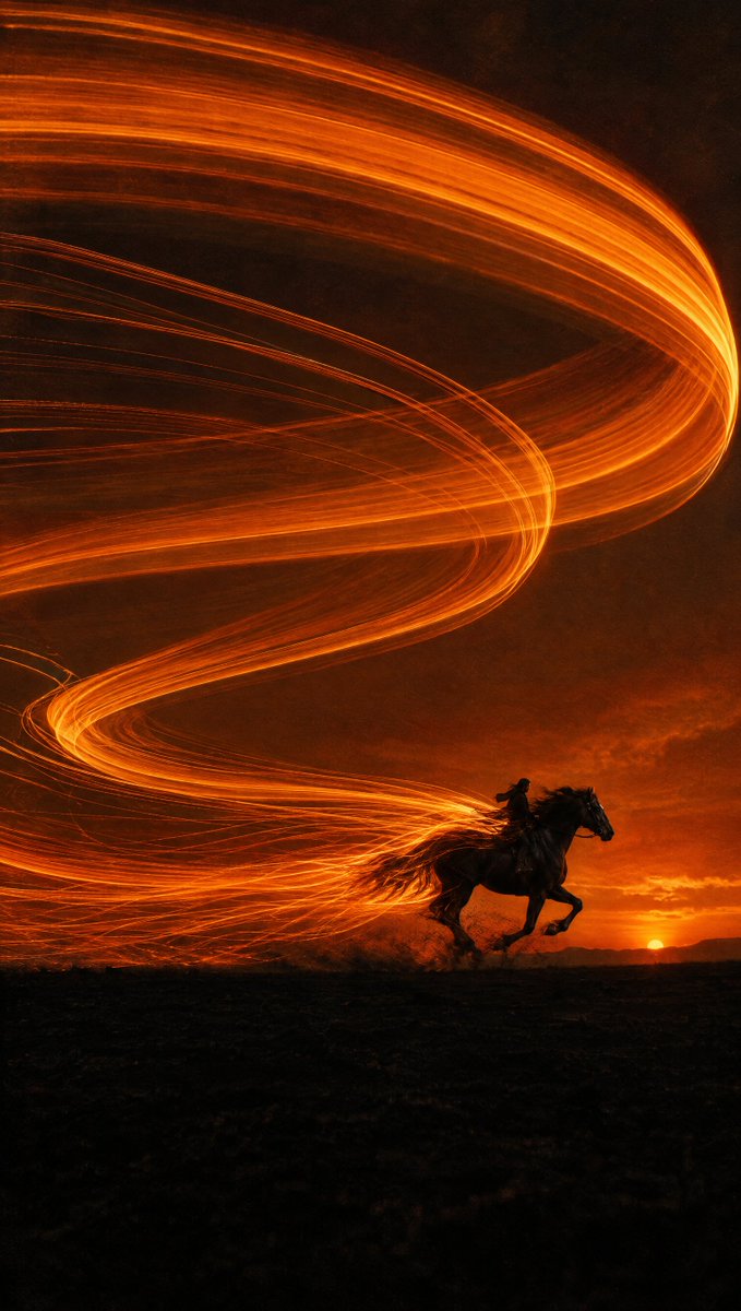 Fiery Light Trails Horse Rider
