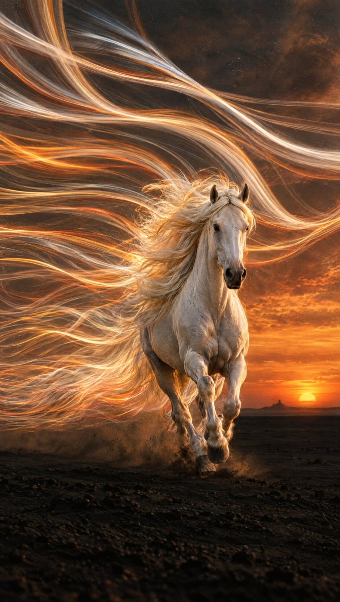 Fiery Light Trails Horse Rider