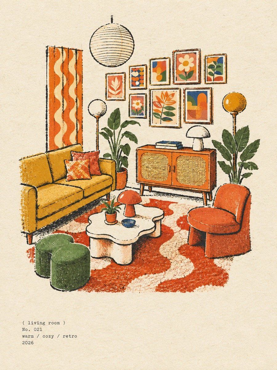 Vintage Cozy Living Room Illustration