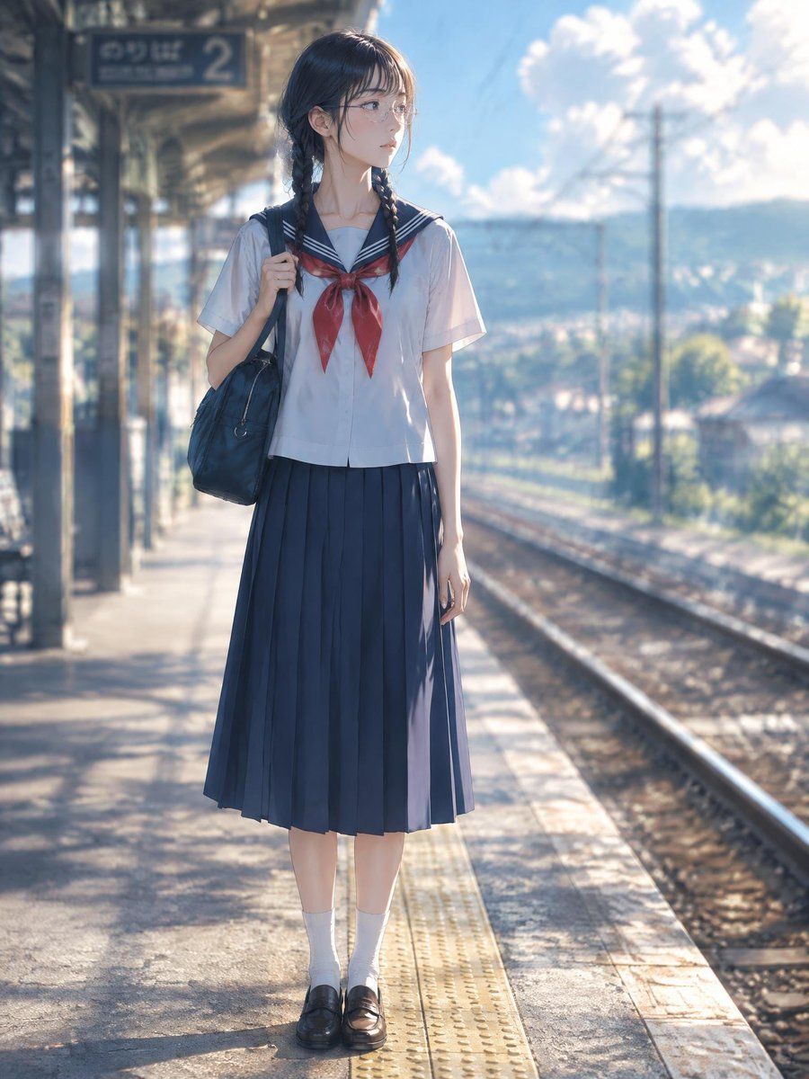Anime Girl Waiting at Train Station