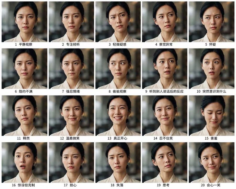 Advanced Female Lead Expression Sheet