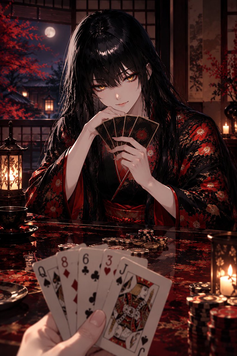 First-Person Poker Game Illustration Prompt