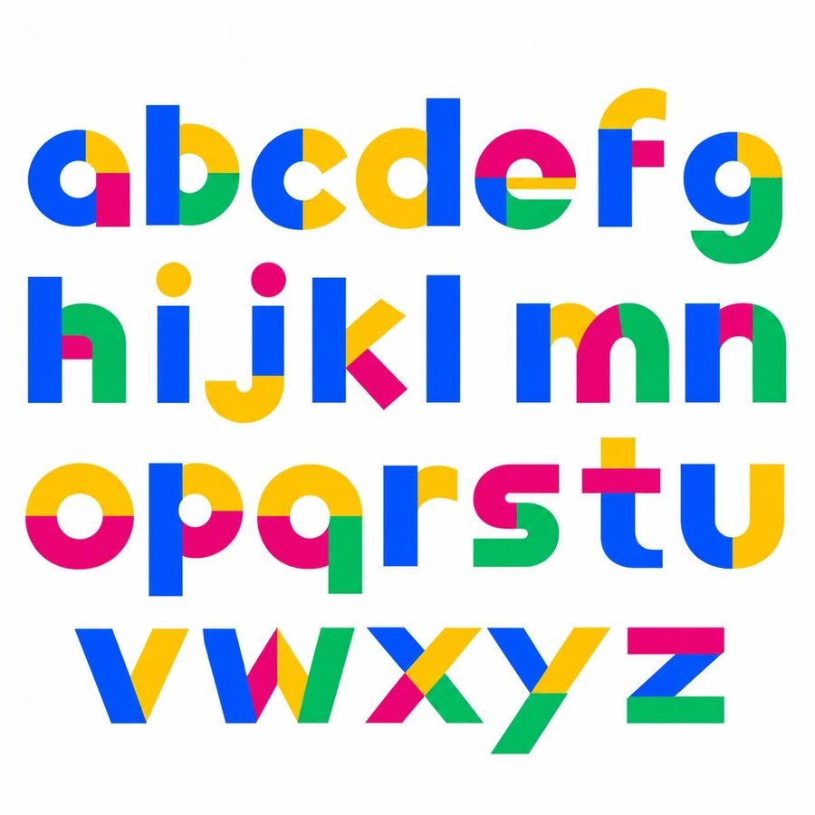 Colorful Geometric Alphabet Font Specimen