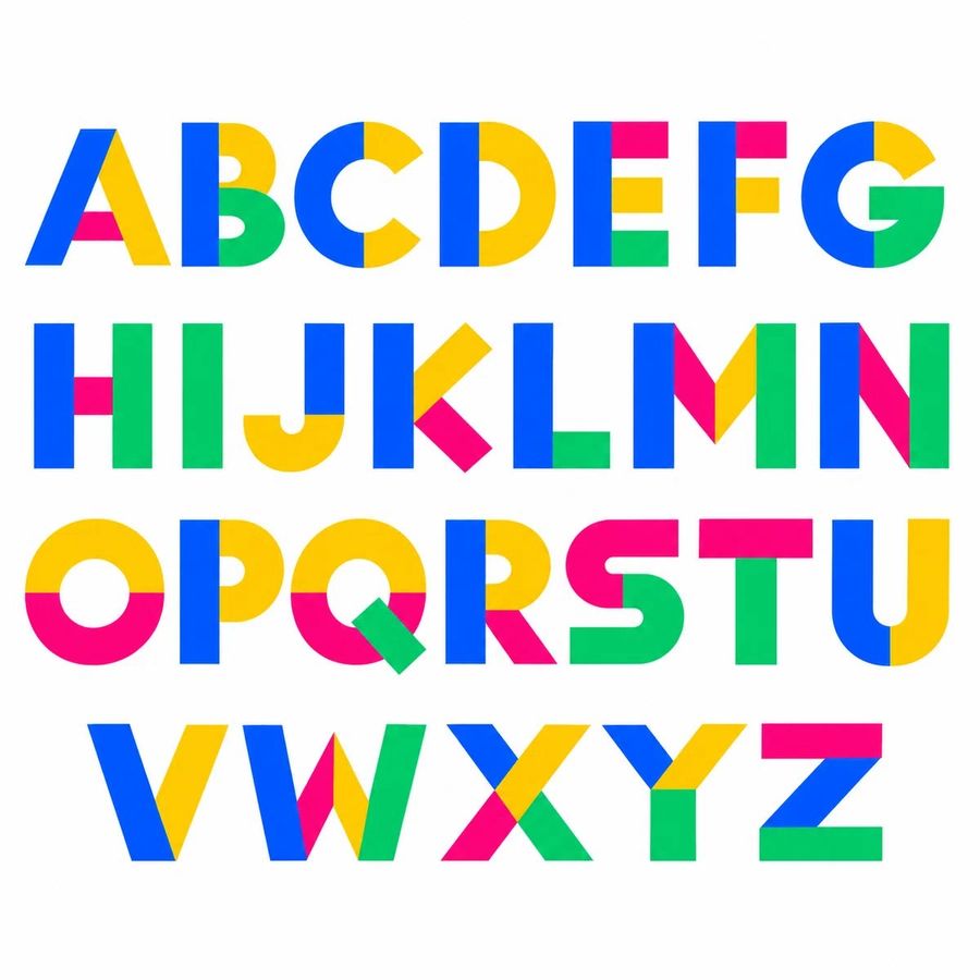 Colorful Geometric Alphabet Font Specimen
