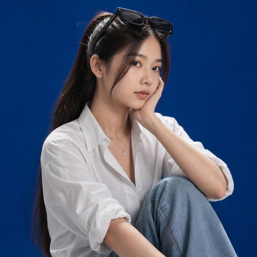 Studio Portrait of Woman with Sunglasses