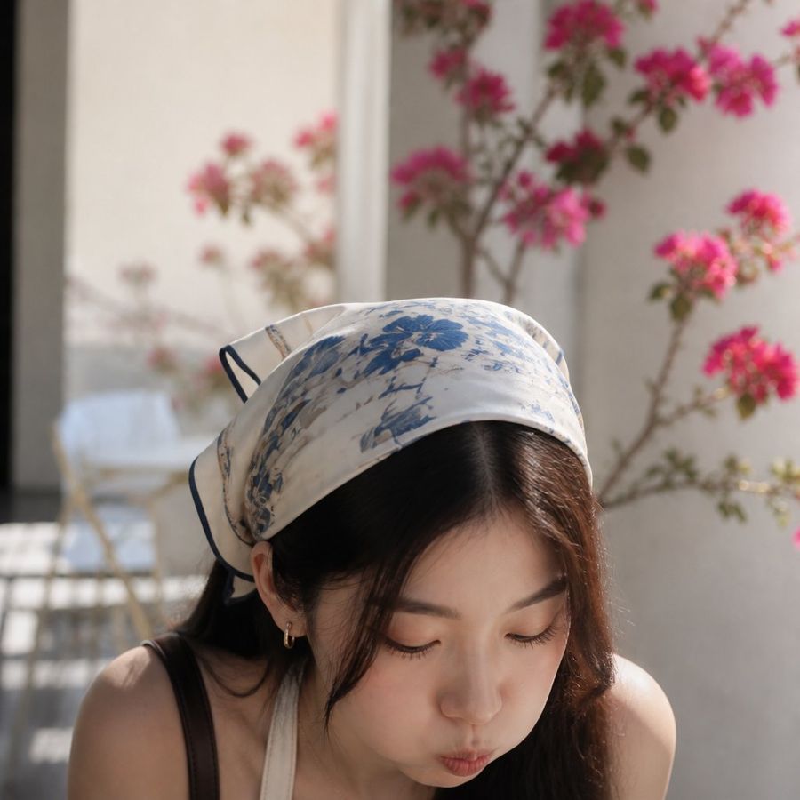 Serene Portrait with Silk Headscarf