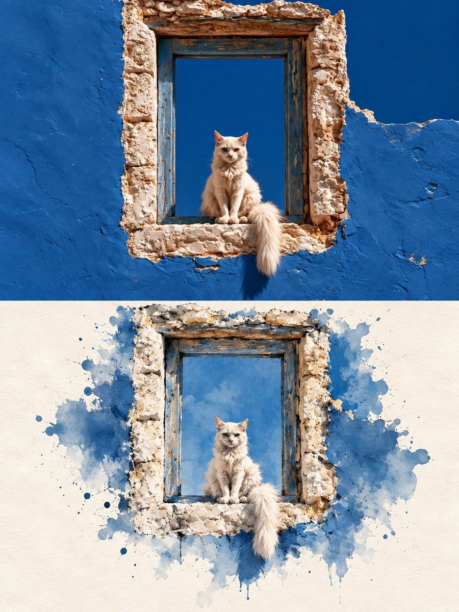 Photo to Ink Wash Split Frame Prompt