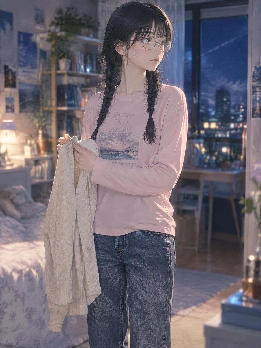 Girl with Braids in Cozy Bedroom