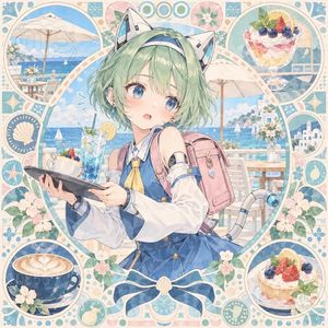 Seaside Cafe Medallion Illustration