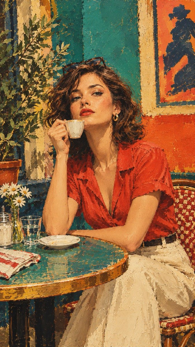 Portrait à l’huile de style café européen vintage