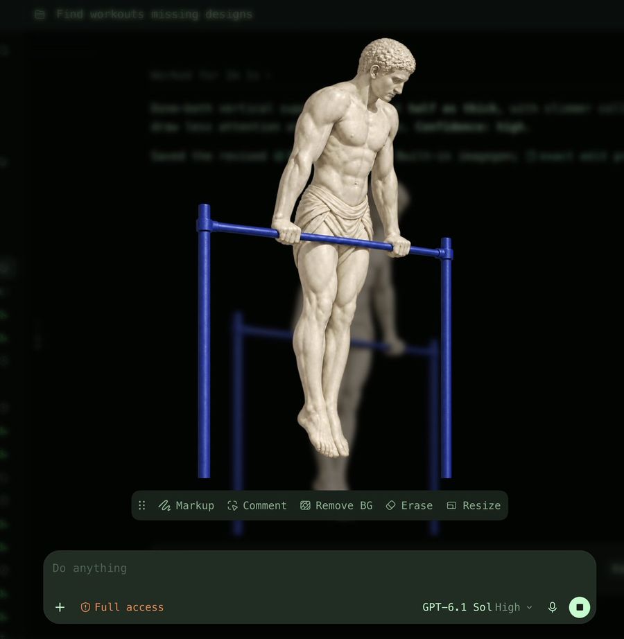 ภาพหน้าจอ AI Interface: รูปปั้นหินอ่อนออกกำลังกาย