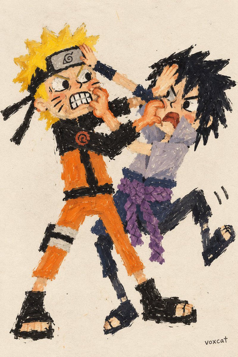 Neo-Naive Style Character Fight Illustration Prompt