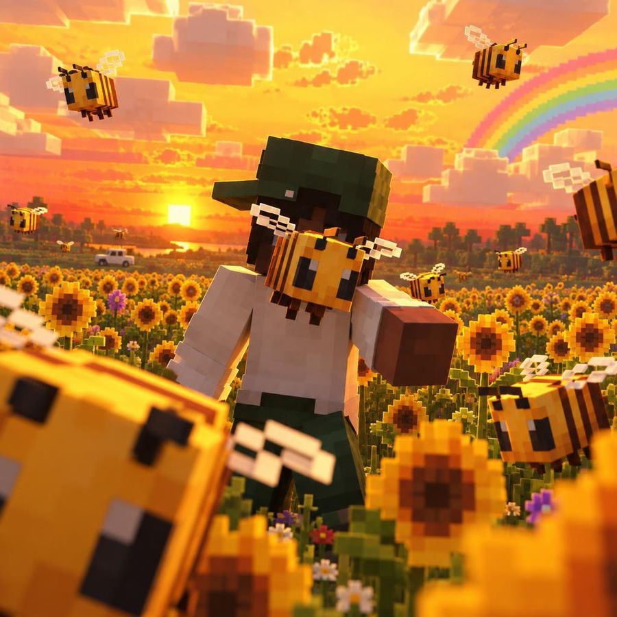 ひまわり畑の Minecraft キャラクター