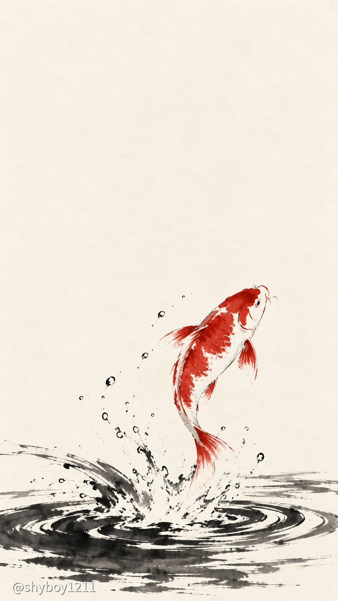 Papel de Parede Minimalista de Carpa Koi em Tinta Nanquim