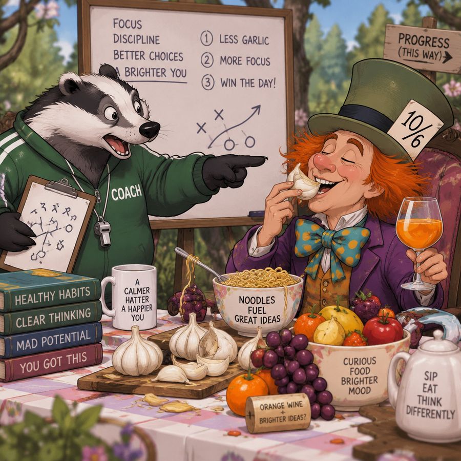 La réunion des bonnes habitudes entre Coach Badger et le Chapelier Fou