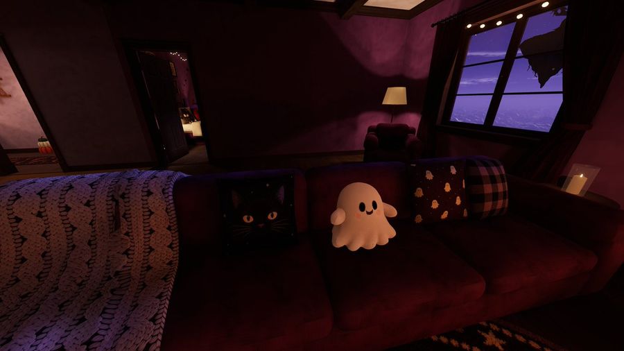 Cozy Purple Halloween Living Room