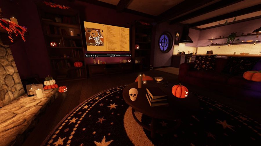 Cozy Purple Halloween Living Room