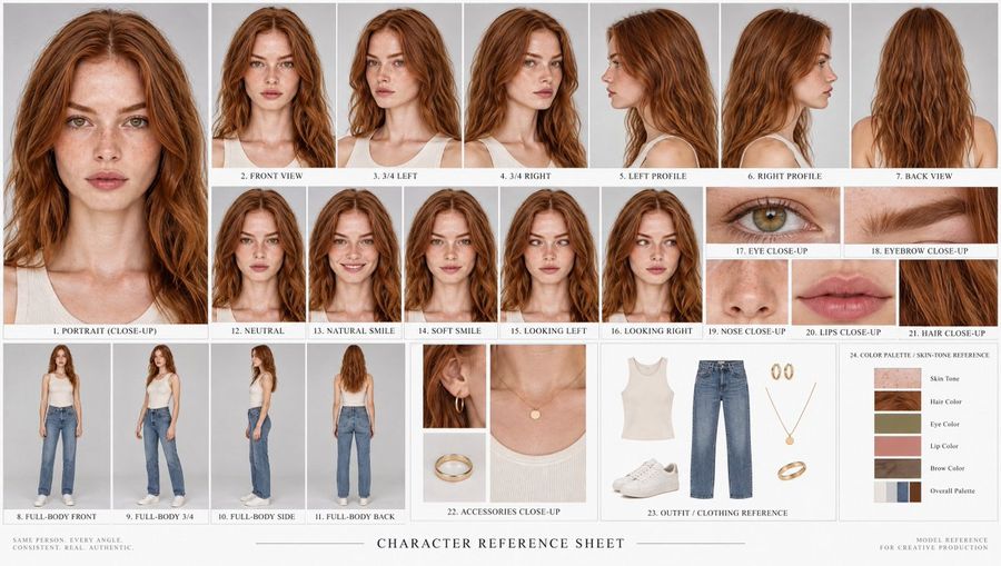 Gerador de Ficha de Referência de Personagem Fotorealista