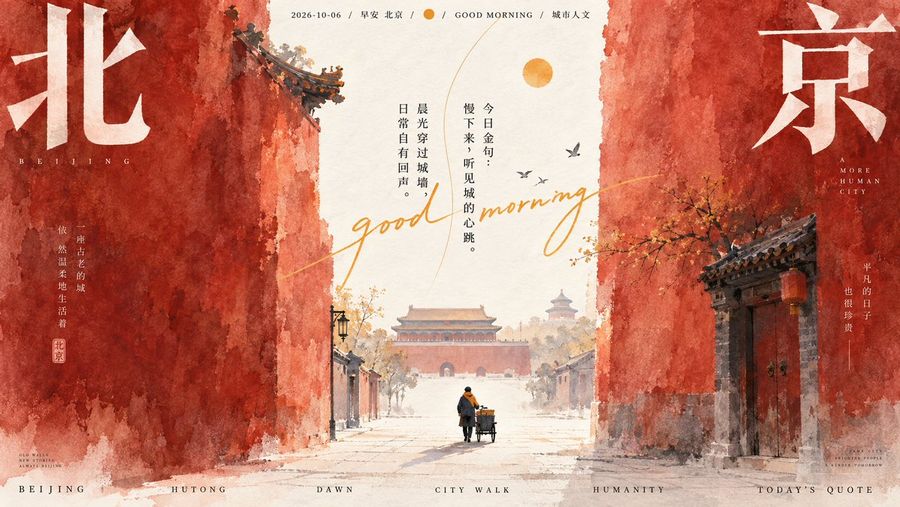 Affiche à l'encre de Chine du matin à Pékin