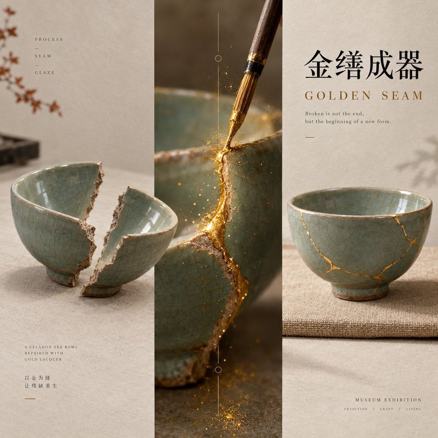 Affiche d'exposition : Bol à thé Kintsugi