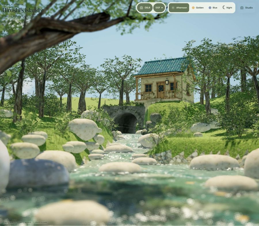 Esperienza 3D di un ruscello accogliente in Three.js