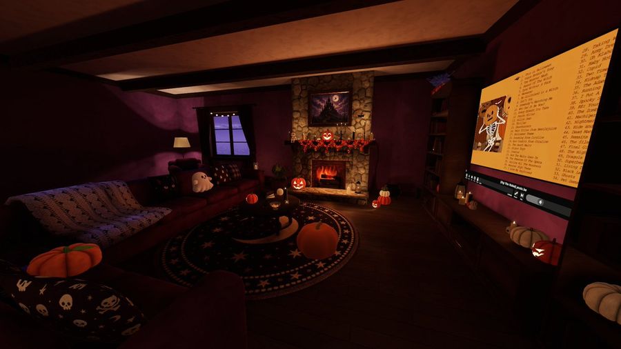 Sala de Estar Aconchegante Roxa para o Halloween