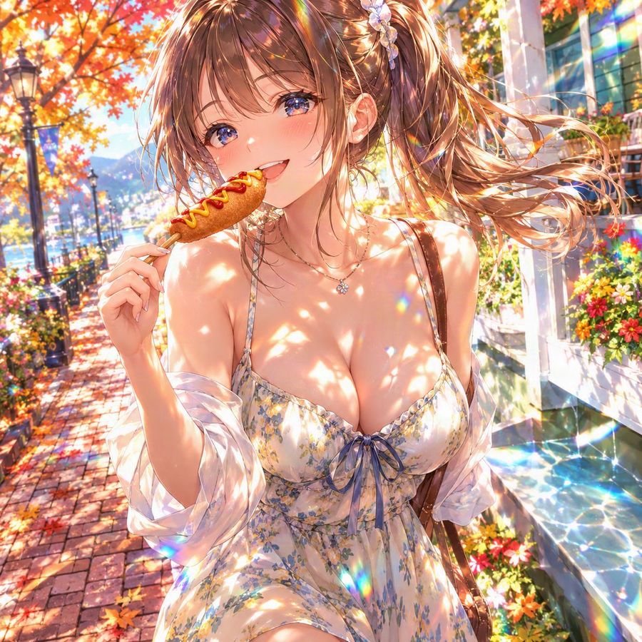 Cô Gái Anime Ăn Xúc Xích Bắp