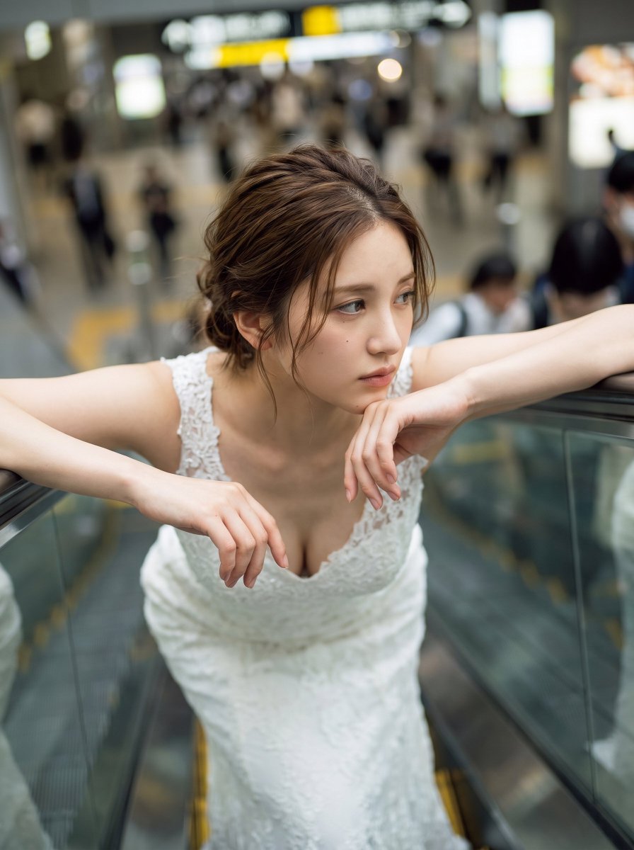 Noiva dos Sonhos na Escada Rolante da Estação de Osaka