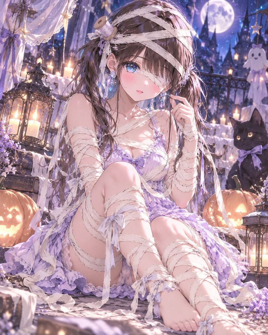 粉彩動漫風格萬聖節木乃伊女孩