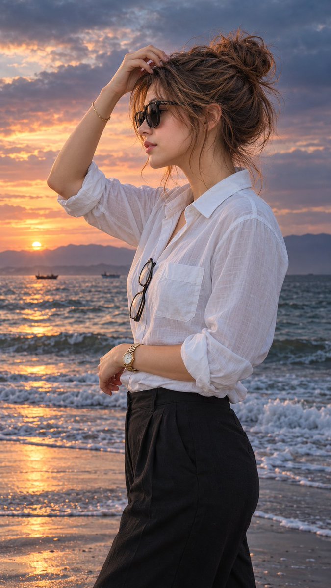 Portrait de mode sur une plage au style mélancolique