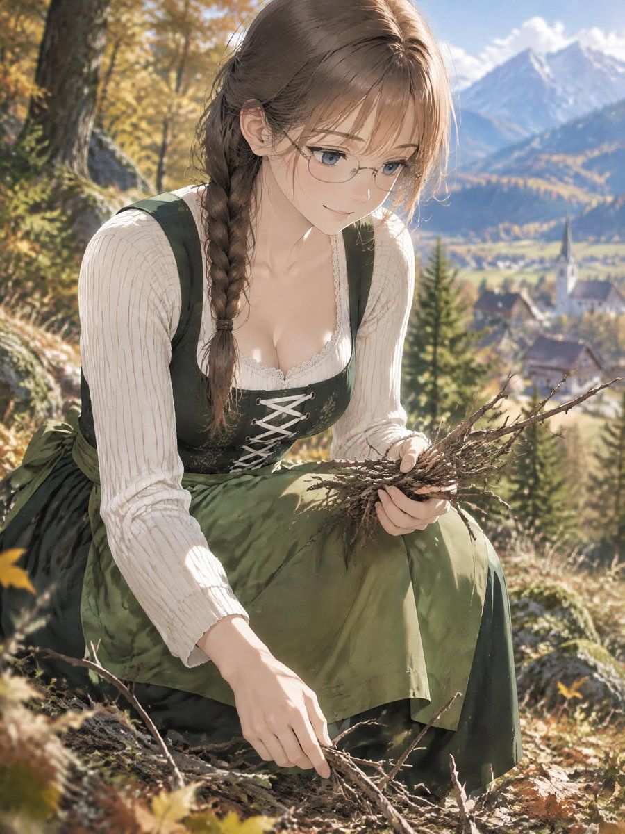 Fille d'anime ramassant du bois de chauffage