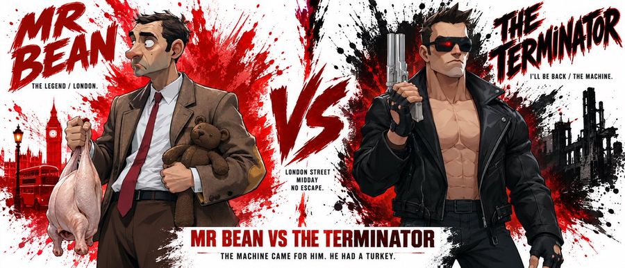 Pôster Cinematográfico: Mr Bean vs O Exterminador do Futuro