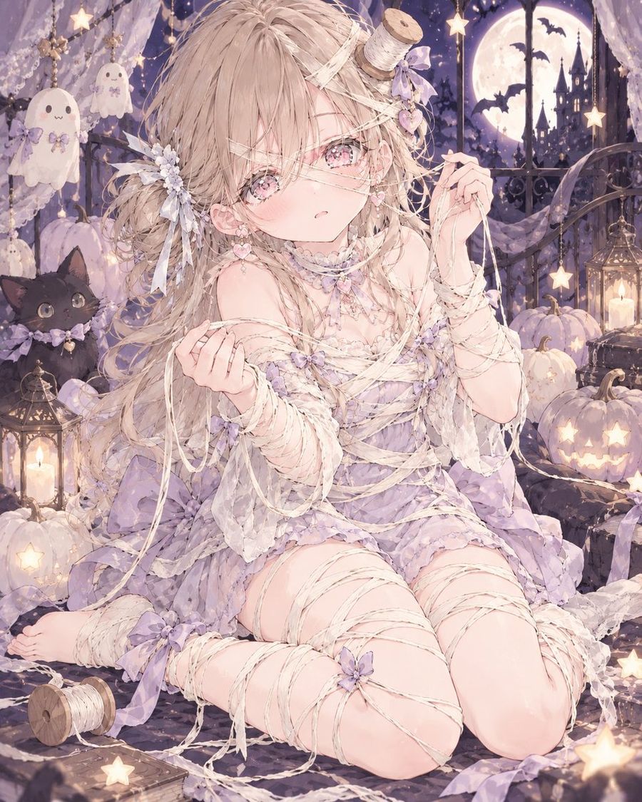 Ragazza Mummia di Halloween in Stile Anime Pastello