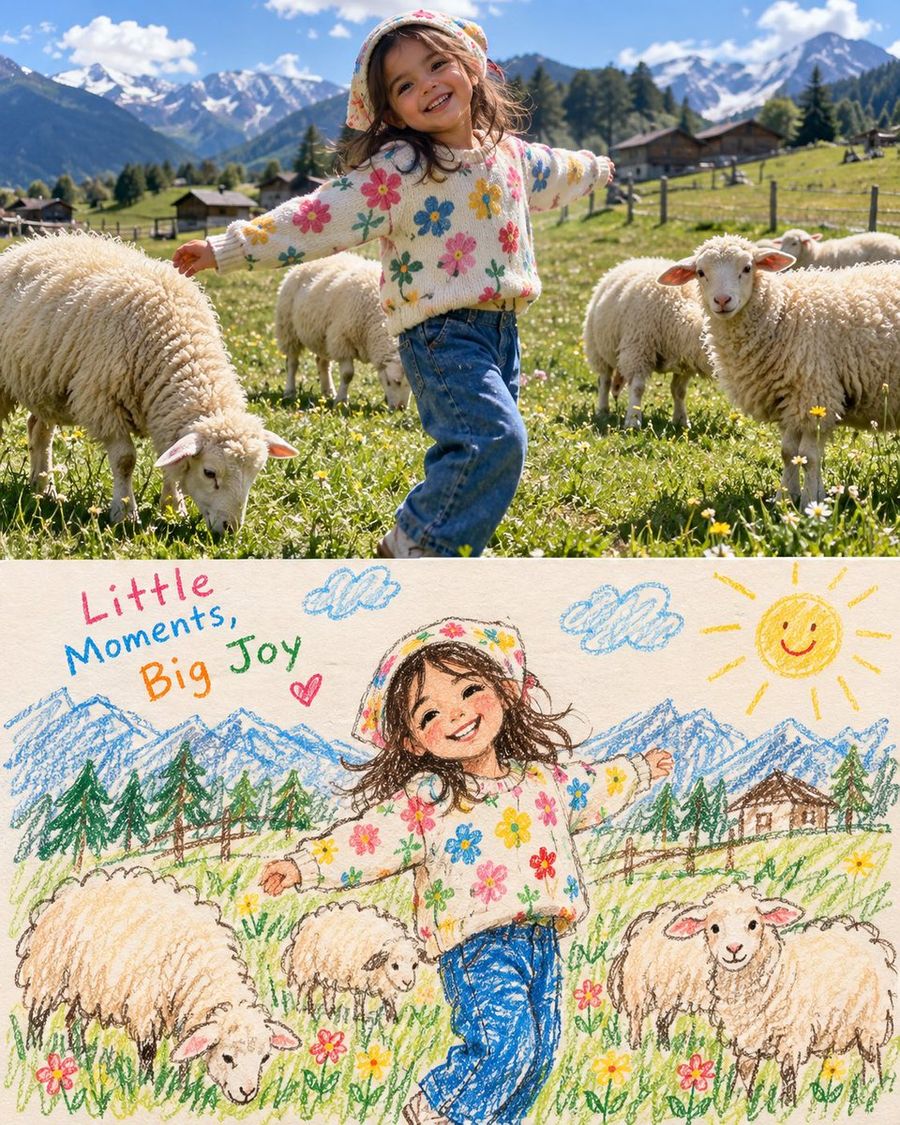 Colagem de Foto da Infância e Desenho a Lápis de Cera