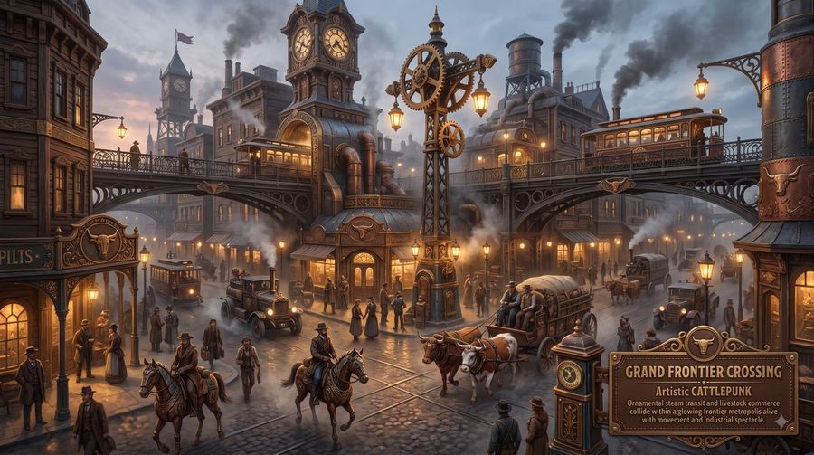 Cena de Rua Artística em Estilo Cattlepunk