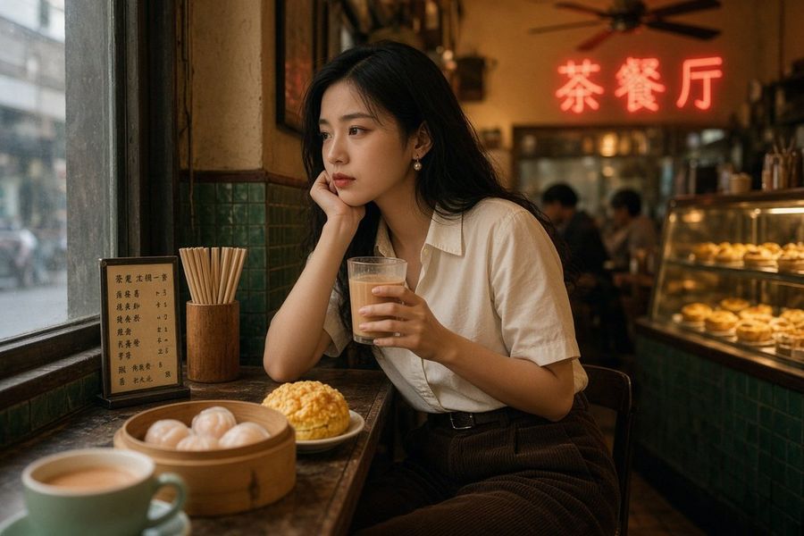 Prompt Chân Dung Phong Cách Retro Cha Chaan Teng Hong Kong