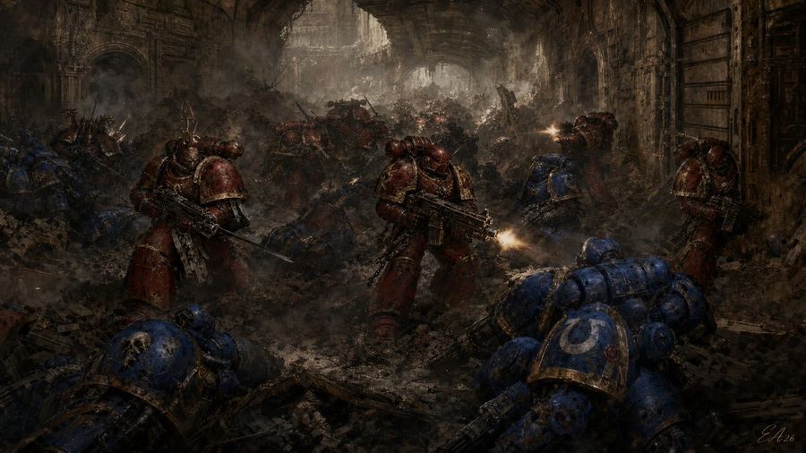 Scène souterraine de la Bataille de Calth dans Warhammer 40K