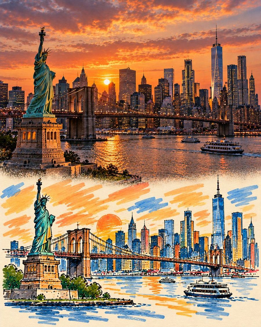 Prompt de Pôster de Viagem com Arte Urbana a partir de Foto
