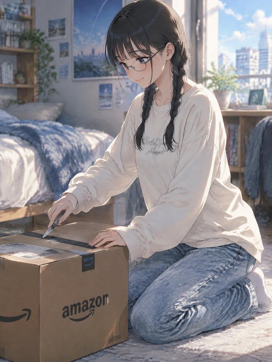 Anime Girl Opening Amazon Box