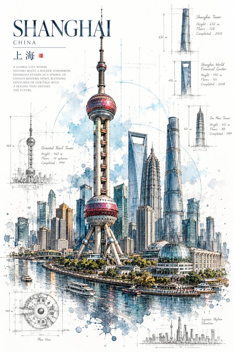 Affiche d'architecture à l'encre et à l'aquarelle