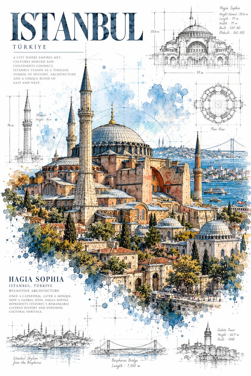 Affiche d'architecture à l'encre et à l'aquarelle
