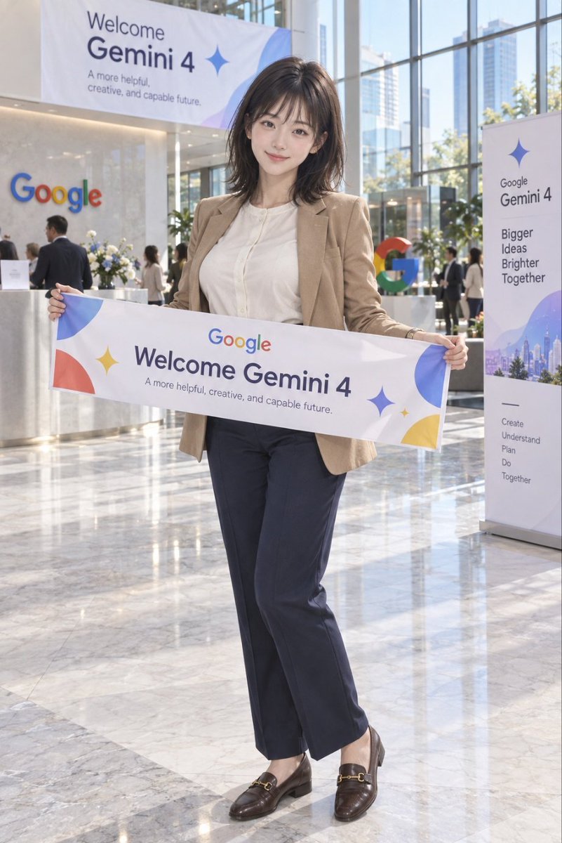 Femme tenant une bannière de bienvenue pour Gemini 4