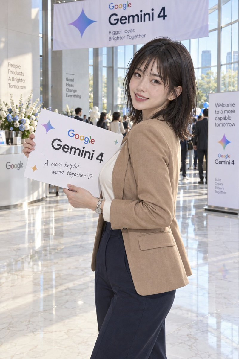 Femme tenant une bannière de bienvenue pour Gemini 4
