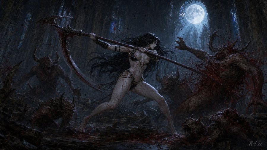 Lady Death Fighting Demons